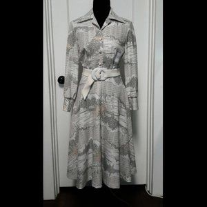 Vintage✨ 70s Scenic Cross-Stitch Print Shirt Dress